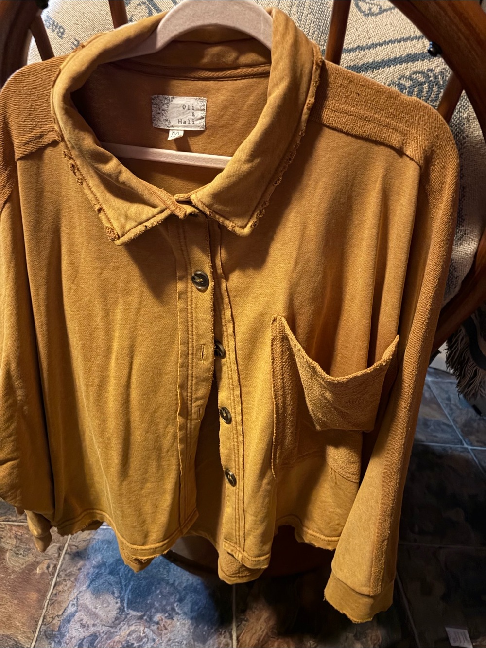 Oil + Hali M/L Mustard Button-Front Women's Jacket